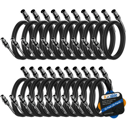 Picture of XLR to XLR Cable (10 Feet, 20 Pack) Multi Premium XLR Microphone Cables, Heavy Duty 22AWG OFC XLR Male to Female Cord, 3-Pin Shielded Mic Speaker Cable, Zinc Alloy Connectors, Metal Spring SR, Black
