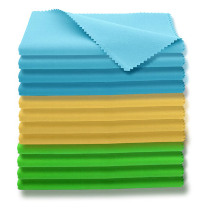Picture of AAwipes Microfiber Plush Polishing Cloths for Musical Instruments (12"X12", 12 Packs, No Logo, Blue, Yellow, Green) Premium Cleaning Cloths for Piano, Guitar, Trumpet, Saxophone, Laptop
