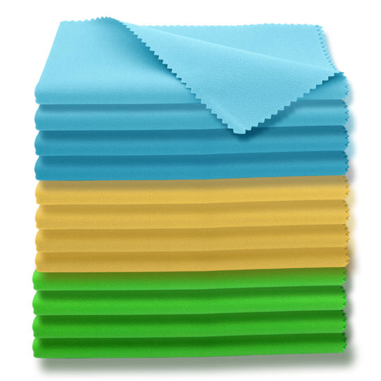 Picture of AAwipes Microfiber Plush Polishing Cloths for Musical Instruments (12"X12", 12 Packs, No Logo, Blue, Yellow, Green) Premium Cleaning Cloths for Piano, Guitar, Trumpet, Saxophone, Laptop