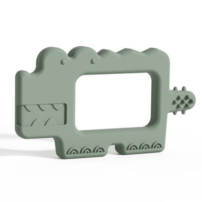 Picture of Moonkie Teething Toy, Safe & Easy to Hold BPA Free Silicone Baby Soothing Teethers, Prevent Finger Sucking Teether Toys Best for Babies 0-6 6-12 Months (Crocodile Sage)