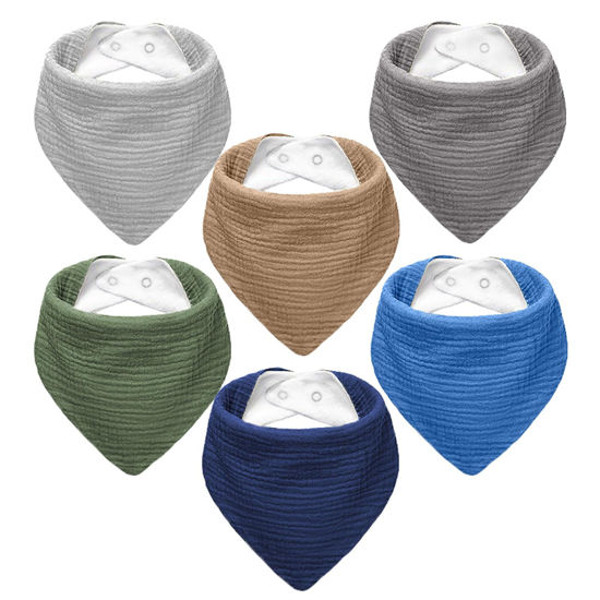 Picture of NISXABEBE Muslin Baby Bibs, 6 Pack, Baby Bandana Drool Bibs 100% Cotton for Baby Boy Girl,Solid Colors Bib for Drooling Teething (Boys)