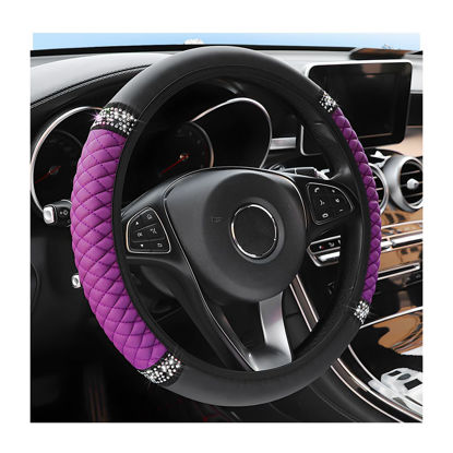 Picture of Osilly Bling Car Steering Wheel Cover, 15 Inch Rhinestones Soft Leather Elastic Steering Wheel Protector, Sparkly Crystal Diamond for Women Girls, Car Interior Accessories for Most Cars (Purple)