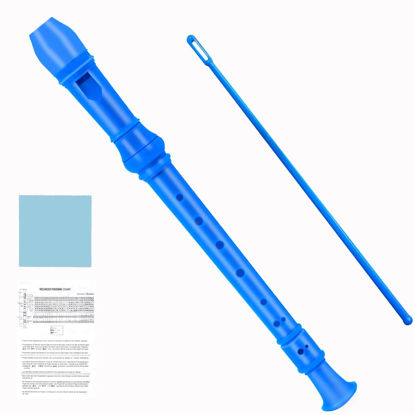 Picture of Soulmate Recorder Instrument for Beginners Kids Students German Style C Key Soprano Recorder 8 Holes 3 Piece ABS Descant Recorders Instrument with Cleaning Kit, Packing Bag (Blue)