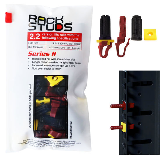 Picture of Rackstuds - R20 II - Server Rack Screws for Server Rack Rails 19" Square Punched Vertical Rails, Perfect Cage Nut Replacement, Rack Nuts, Rack Studs Rack Mount Screws - Red 20-Pack 2.22mm/0.086
