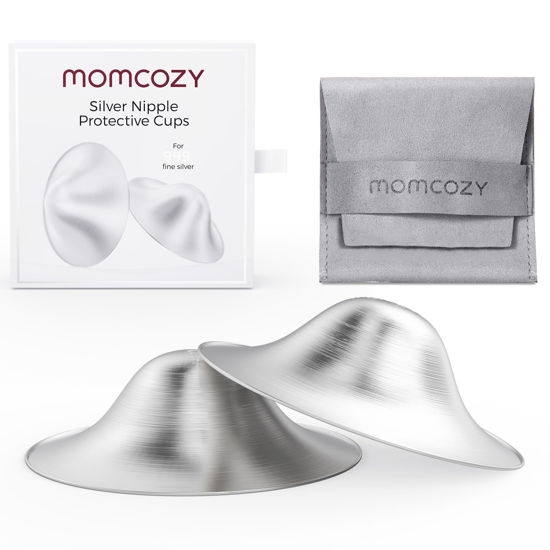 Picture of Momcozy 999 Silver Nursing Cups, Hole-Free Design, 999 Silver Nipple Shields, Breastfeeding Essentials, Silver Nipple Shields for Breastfeeding Newborns, Metal Nipple Shields, XL Size