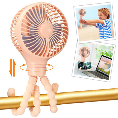 Picture of snawowo Mini Portable Baby stroller Fan, Auto Oscillating Battery Operated Personal Small Handheld Fan with Flexible Tripod, Rechargeable Clip On Fan for Car Seat Crib Treadmill Travel Camping Pink