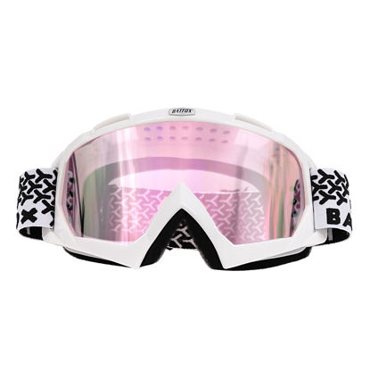 Picture of BATFOX Motorcycle Glasses Goggles Dirt Bike Motocross Safety ATV Tactical Riding (White-pure Pink)