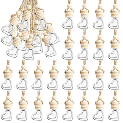 Picture of 50 Pcs Hanging Car Air Freshener Car Diffuser Bottles Empty Glass Perfume Bottles Air Freshener Diffuser Bottle Pendant for Essential Oils Fragrance Aromatherapy Bottle Ornament (Heart, Clear)