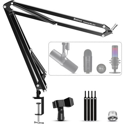 Picture of Microphone Boom Arm Desk Mount for Wave/Blue Yeti/Hyperx Quadcast/SM7B/SM58/MV7, Upgraded Metal Stable Heavy Duty Adjustable Scissor Desk Microphone Stand with Handheld Mic Clip, 3/8" to 5/8" Adapter