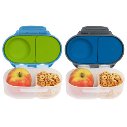 Picture of b.box Snack Box (2-pack) for Kids & Toddlers: 2 Compartment Snack Containers, Mini Bento Box, Lunch Box. Leak Proof, BPA free, Dishwasher safe. Ages 4 months+ (o'breeze + blue slate, 12oz capacity)