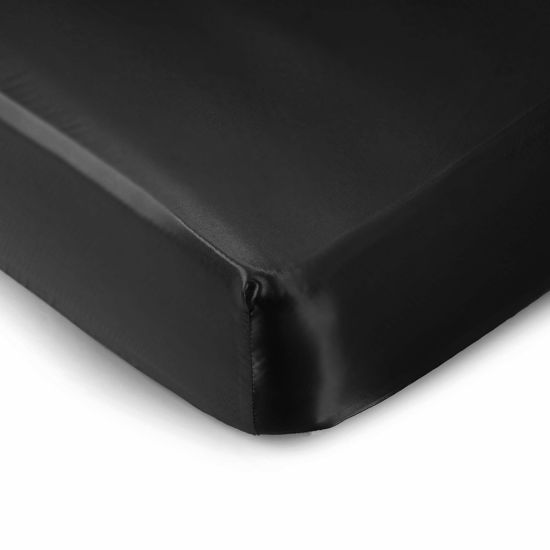 Picture of Pro Goleem Satin Soft Crib Sheet Great for Baby with Sensitive Hair Silky Baby Mattress Sheet Black 52’’x28’’x8’’ Unisex Fitted Sheet Gift for Boys and Girls