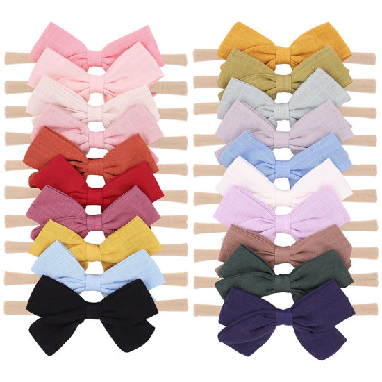 Picture of jollybows 20pcs Baby Girls Nylon Hair Bows Headbands Linen Hair Bands Elastic Hair Accessories for Kids Infants Newborn