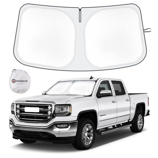 Picture of Car Windshield Sun Shade Compatible with 2024 2023 2022 2021 2020 2019 GMC Sierra 1500 2500 3500 SLT, AT4, Denali Accessories Foldable Sunshade Truck Custom Windshield Sun Visor