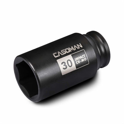 Picture of CASOMAN 1/2" Drive x 30 mm Deep 6 PT Impact Socket, CR-MO, 1/2-inch Drive 6 Point Axle Nut Socket for Easy Removal of Axle Shaft Nuts (30MM)