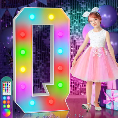 Picture of imprsv 4FT Colorful Marquee Light Up Letters Q, 18 Colors Light Up Letters Alphabet Sign with Remote, Giant Letters for Events, Large Letters for Birthday Engagement Anniversary Wedding Party Decor