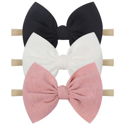 Picture of YanJie Baby Girls Nylon Headbands Newborn Bows Handmade Hair Bows Hairbands Hair Accessories for Newborn Infant Toddlers Kids (black white pink)