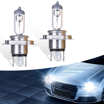 Picture of gunhunt 2 PCS Car H4-55W Halogen Bulb, 12V Quartz Lamp Ultra-bright Beam Low/High Beam Fog Light Replacement, All-in-one Plug and Play Bulb, Universal Lighting Accessories for Cars (White)
