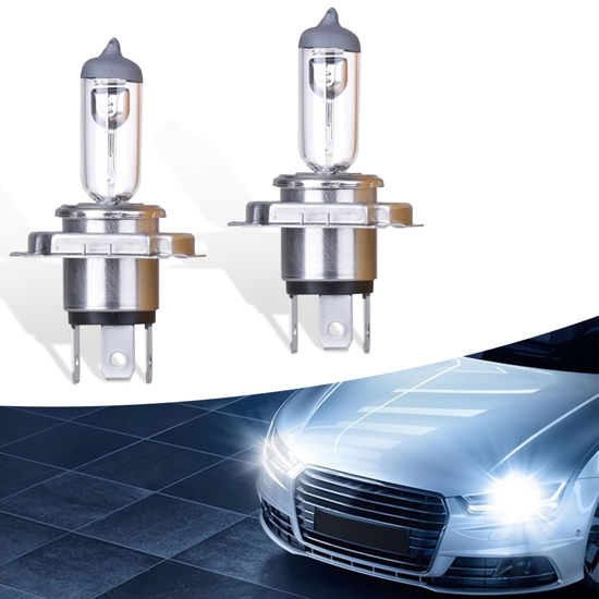 Picture of gunhunt 2 PCS Car H4-55W Halogen Bulb, 12V Quartz Lamp Ultra-bright Beam Low/High Beam Fog Light Replacement, All-in-one Plug and Play Bulb, Universal Lighting Accessories for Cars (White)