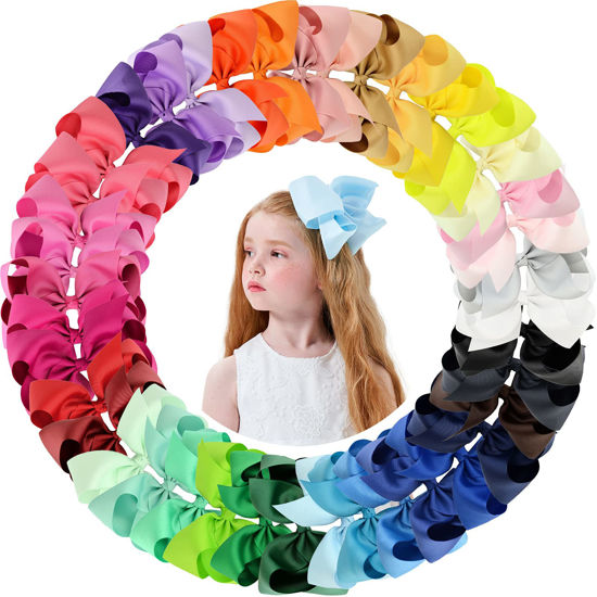 Picture of Big Hair Bows Clips for Girls Little Girl Bows Hair Clip Hair Accessories for Toddler Girls 4-6 (40pcs/6inch)
