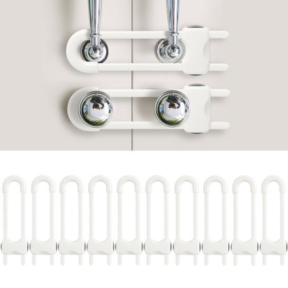 Picture of Baby Proofing Cabinets, Sliding Cabinet Locks for Babies, Adjustable U Shaped Baby Safety Locks, Childproof Cabinet Latch for Kitchen, Bathroom, Drawer, Cupboard Doors Knobs & Handles (10Pack White)