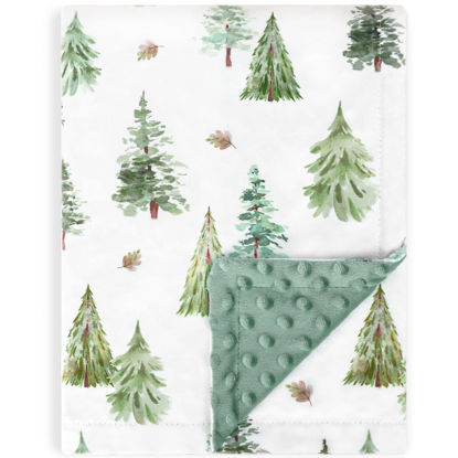 Picture of HOMRITAR Baby Blanket for Boys Soft Lightweight Minky Blanket with Double Layer Dotted Backing for Infant Toddler Nursery Crib with Green Pine Tree Design 30 x 40 Inch