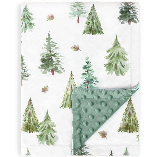 Picture of HOMRITAR Baby Blanket for Boys Soft Lightweight Minky Blanket with Double Layer Dotted Backing for Infant Toddler Nursery Crib with Green Pine Tree Design 30 x 40 Inch