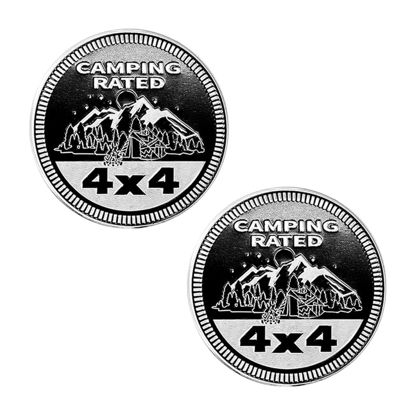 Picture of Camping Badge Rated Car Emblem, 4 x 4 3D Metal Car Badge Decals Stickers Round Emblem Decals, Car Exterior Emblems Badge Compatible with Jeep Wrangler Vehicles Trucks SUV RV (Camping Rated/2PCS)
