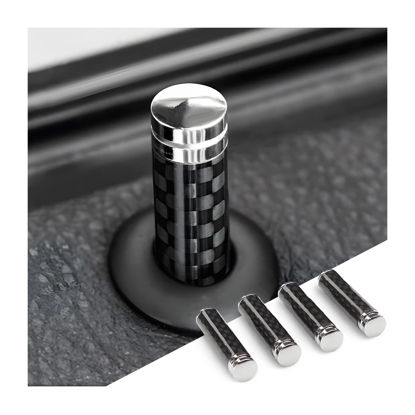 Picture of 4PCS Car Door Lock Knobs, Carbon Fiber Auto Door Lock Pin Cover, Interior Vehicle Door Pull Pins, Door Bolt Decorative Modification Cover, Car Decor Accessories Universal for SUV, Truck, Van (Black)
