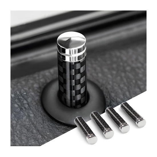 Picture of 4PCS Car Door Lock Knobs, Carbon Fiber Auto Door Lock Pin Cover, Interior Vehicle Door Pull Pins, Door Bolt Decorative Modification Cover, Car Decor Accessories Universal for SUV, Truck, Van (Black)