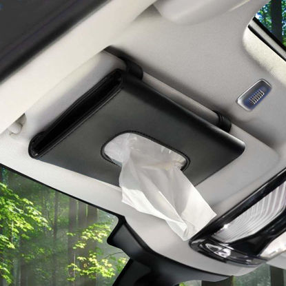 Picture of Tissue Box Holder for Car, Car Tissues Holder, Car Napkin Case, Hanging Paper Towel Clip, PU Leather Tissue Box, Paper Carton, Mask Holder for Car-Black