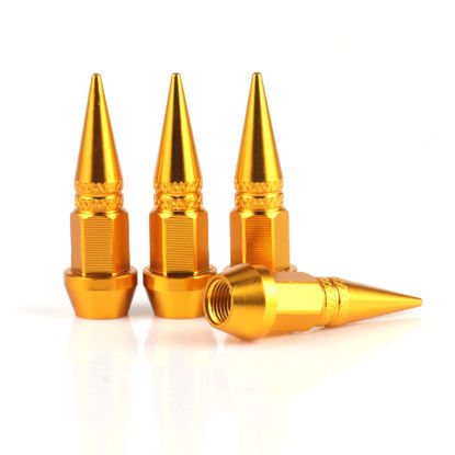 Picture of SINGARO 45mm Spiked Aluminum Stem Valve Caps,4PCS Dustproof Tire Wheel Stem Caps for Cars,SUVs,Trucks Bicycles and Motorcycles(Gold)