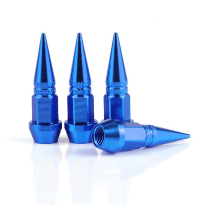 Picture of SINGARO 45mm Spiked Aluminum Stem Valve Caps,4PCS Dustproof Tire Wheel Stem Caps for Cars,SUVs,Trucks Bicycles and Motorcycles(Blue)