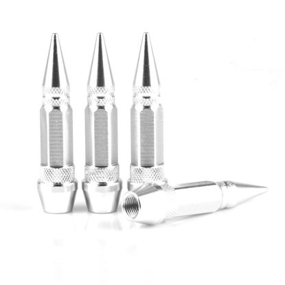 Picture of SINGARO 60mm Spiked Valve Caps, Aluminum Alloy Dustproof and Waterproof Tire Valve Stem Caps, Suitable for Cars, Trucks and Motorcycles (4PCS Silver)