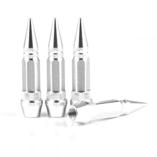 Picture of SINGARO 60mm Spiked Valve Caps, Aluminum Alloy Dustproof and Waterproof Tire Valve Stem Caps, Suitable for Cars, Trucks and Motorcycles (4PCS Silver)