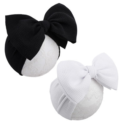 Picture of YanJie Hairband - Big Bows for Baby Girls Black & White, 2 Count (Pack of 2), Polyester, Hair Accessories, Unisex-Babies, Newborn, Infant, Toddlers, 0-6Months