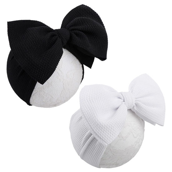 Picture of YanJie Hairband - Big Bows for Baby Girls Black & White, 2 Count (Pack of 2), Polyester, Hair Accessories, Unisex-Babies, Newborn, Infant, Toddlers, 0-6Months
