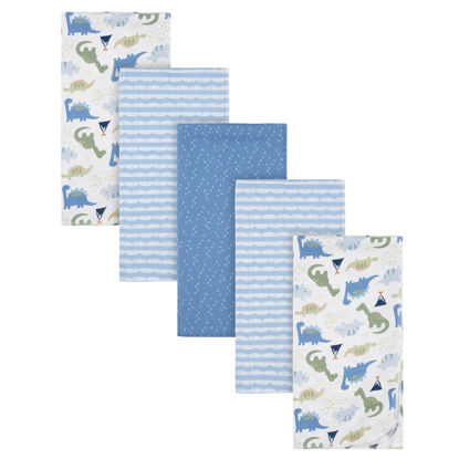 Picture of Gerber Boys Newborn Infant Baby Toddler Nursery 100% Cotton Flannel Receiving Swaddle Blanket, Dinosaur Blue, 5 Count (Pack of 1)