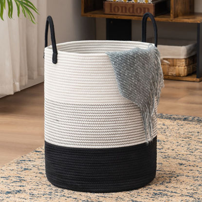 Picture of YOUDENOVA Woven Rope Laundry Hamper Basket, 72L Tall Laundry Basket, Baby Nursery Hamper for Blanket Storage, Clothes Hamper for Laundry in Bedroom-Large-Dark White