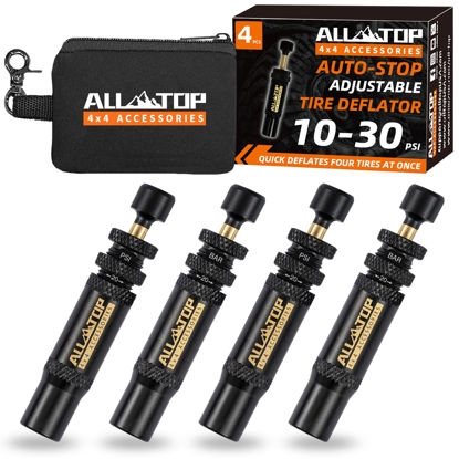 Picture of ALL-TOP Adjustable Auto-Stop Tire Deflator Valve Kit (10-30 PSI) 4 PCS Screw-on Tyre Air Down Tool for Offroad 4x4 (with 5 Valve caps)