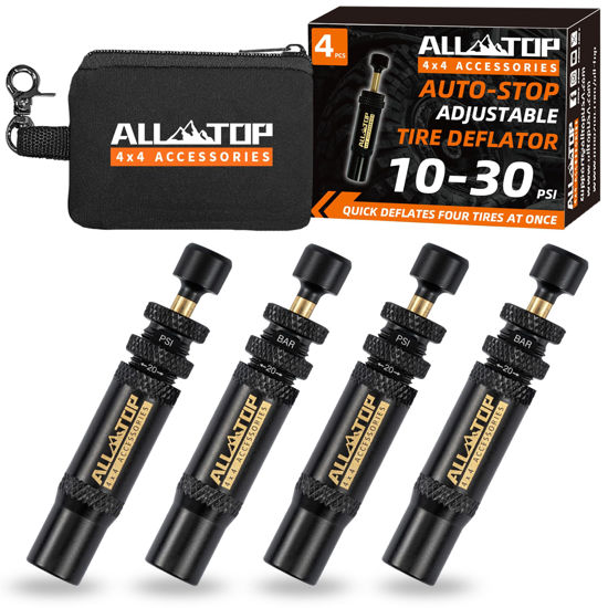 Picture of ALL-TOP Adjustable Auto-Stop Tire Deflator Valve Kit (10-30 PSI) 4 PCS Screw-on Tyre Air Down Tool for Offroad 4x4 (with 5 Valve caps)