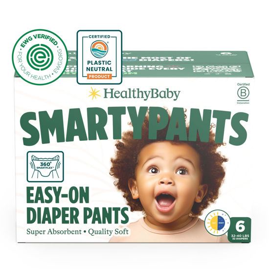 Picture of SmartyPants Pull Up Style Diapers | EWG Verified Safe & Plant-Based | Quilted 360 Waistband, Super Absorbent for Overnight Leak Protection | Training Pants by HealthyBaby | Size 6 (32 Count)
