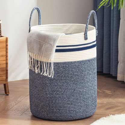 Picture of YOUDENOVA Woven Rope Laundry Hamper Basket, 72L Tall Laundry Basket, Baby Nursery Hamper for Blanket Storage, Clothes Hamper for Laundry in Bedroom-Large-Blue