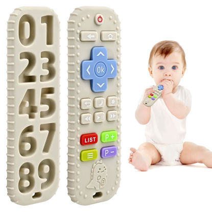 Picture of Teething Relief Teethers Toys for Babies 3-6 12 Months Gifts, Silicone Remote Control Baby Teether Toys for 3 6 9 Months Newborn Infant Boy Girl Autism, Food Grade Silicone Sensory Toys, Beige