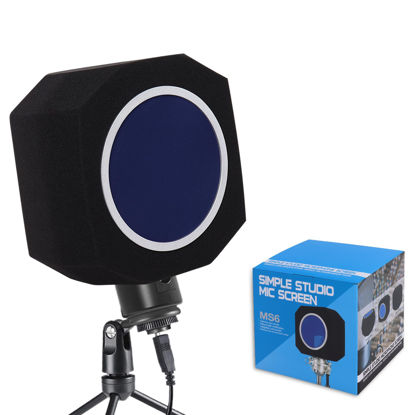 Picture of Professional Microphone Isolation Ball, Sound-Absorbing Microphone Isolation Shield with Pop Filter, Reflection Reduction Mic Isolation Ball Fit for Portable Vocal Booth, Recording Booth