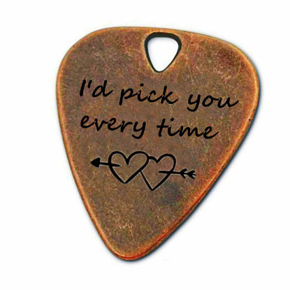 Picture of JUPPE Bronze Copper I'd Pick You Every Time Guitar Pick With Leather Case Music Birthday Gifts For Boyfriend Girlfriend Valentine's Day Gifts For Him Her (I'd Pick You Every Time)