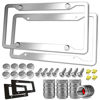 Picture of Stainless Steel License Plate Frame- 2 Pack License Plate Holder, with Screws, Chrome Caps, Heavy Duty Rustproof Metal Front Rear Car Tag Cover