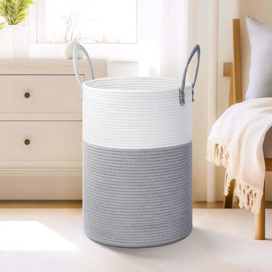 Picture of Artfeel Laundry Basket,Woven Cotton Rope Laundry Hamper,40L for Decorative Storage of Dirty Clothes,Toys and Blankets in Bathroom,Baby Room and Living Room