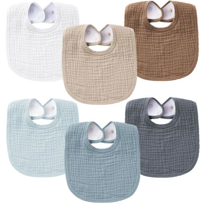 Picture of Konssy 6-Pack Muslin Baby Bibs for Boys & Girls, Soft Cotton Absorbent Drool Bibs, Bandana Bibs for Drooling & Teething