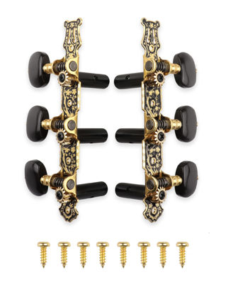 Picture of Mr.Power Guitar Tuners Machine Heads 3+3 Set Tuning Keys String Pegs Only for Classical Guitar (Long Black, Black Button)