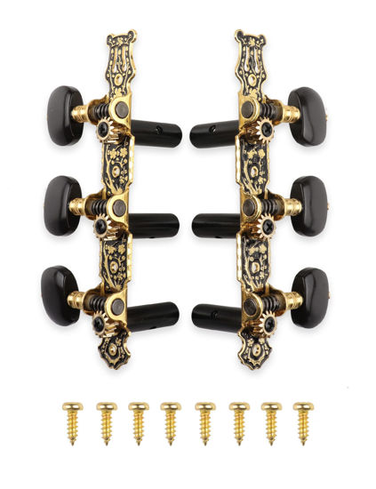 Picture of Mr.Power Guitar Tuners Machine Heads 3+3 Set Tuning Keys String Pegs Only for Classical Guitar (Long Black, Black Button)
